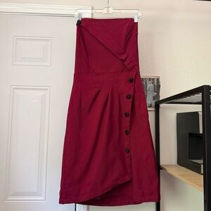 ROCK STEADY red strapless sleeveless mod retro pinup a line midi dress